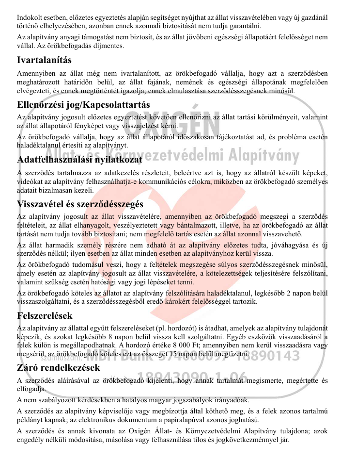 Szerződés kivonat 2. oldal